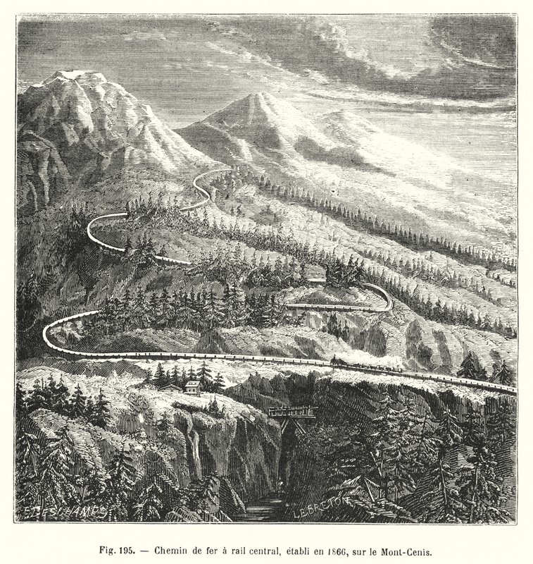 Central Rail Railway, Established in 1866, on Mont-Cenis (engraving) by European School
