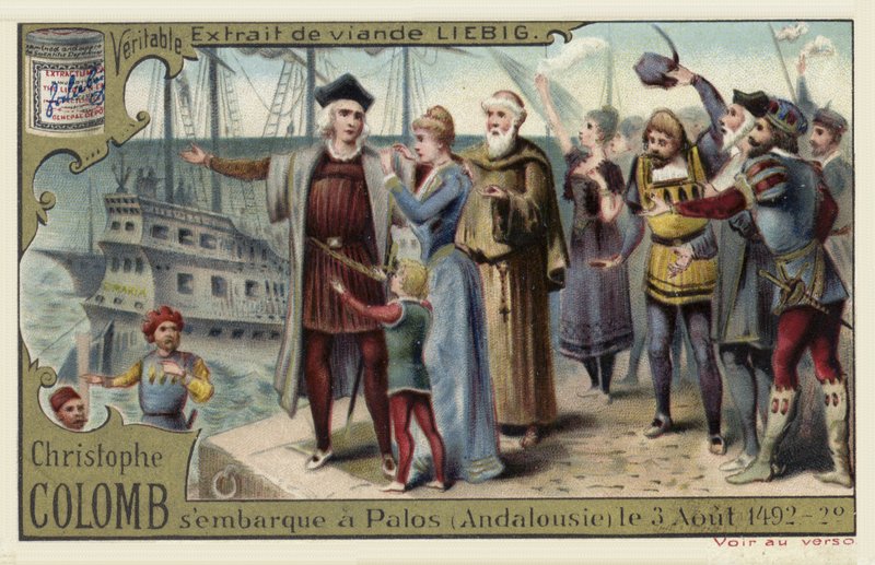 Christopher Columbus Embarks on His Voyage to the New World, Palos, Spain, 3 August 1492 by European School