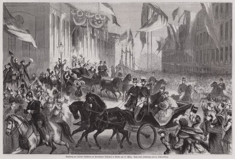 Crowds Welcoming Kaiser Wilhelm I of Germany at Berlin Station by European School
