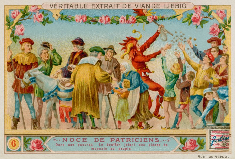 Donations for the Poor, Jester Throws Money to the People by European School