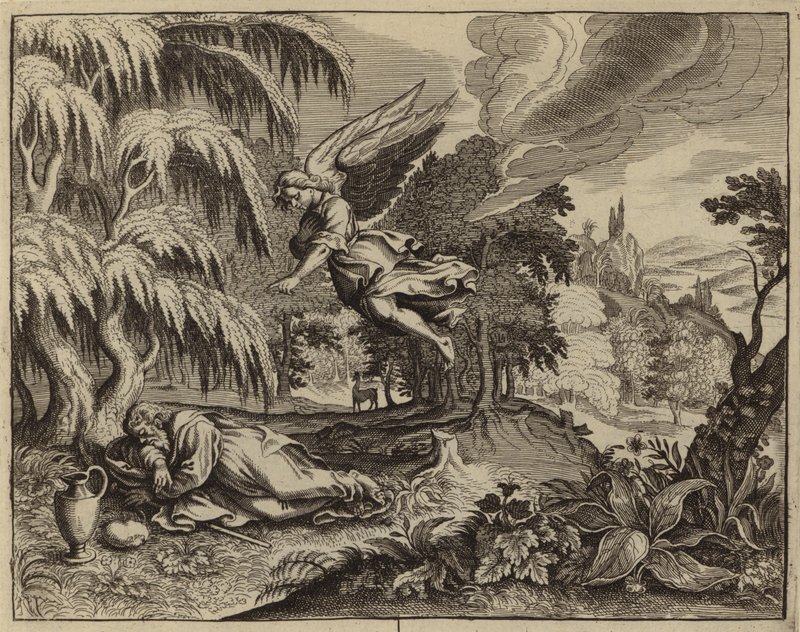 Elijah roused by an angel in the wilderness by European School