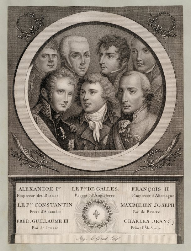 European Royalty of the Early 19th Century: Tsar Alexander I of Russia; George, Prince of Wales, Regent of King George III; Francis II, Holy Roman Emperor; Grand Duke Konstantin Pavlovich of Russia; Maximilian Joseph, King of Bavaria and Elector of the Pa by European School