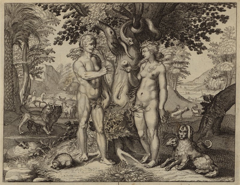 Eve tempted by the serpent to eat the fruit of the Tree of Knowledge by European School