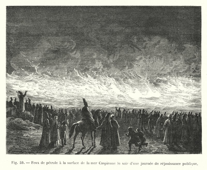 Petroleum Fires on the Surface of the Caspian Sea on the Evening of a Public Celebration by European School