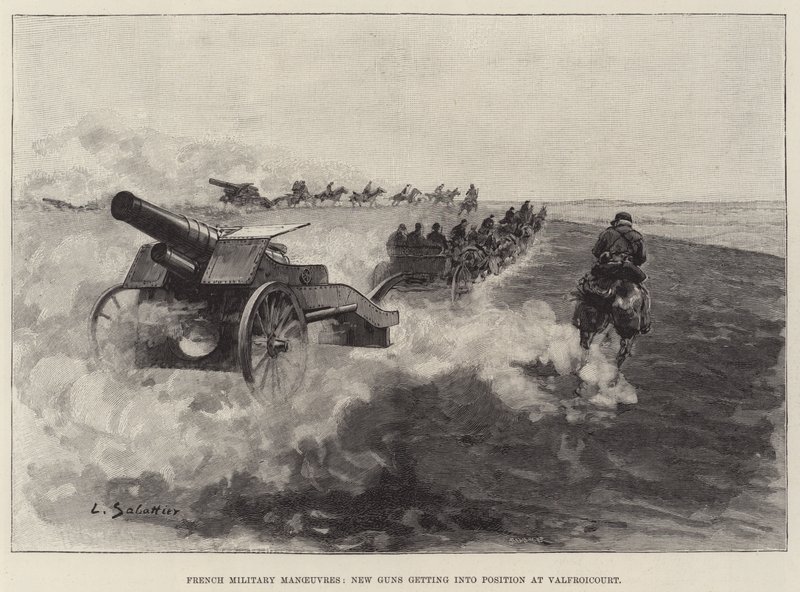 French Military Manoeuvres, New Guns getting into Position at Valfroicourt (engraving) by European School