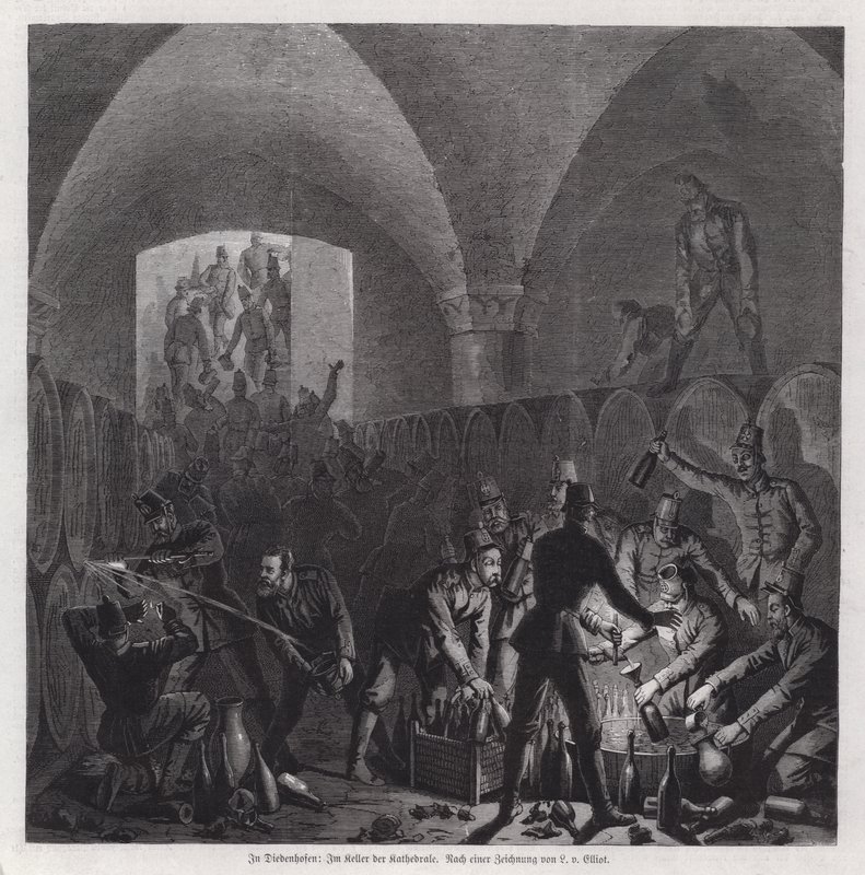 German Soldiers Helping Themselves to the Contents of the Wine Cellar of Thionville Cathedral, France, Franco-Prussian War by European School