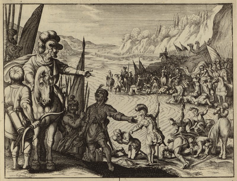 Gideon choosing 300 soldiers to attack the camp of Midian by European School