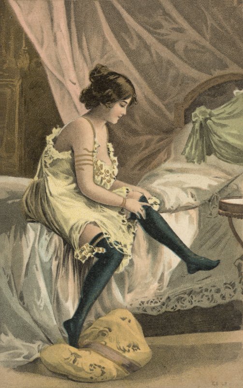 Girl Putting on Stockings by European School