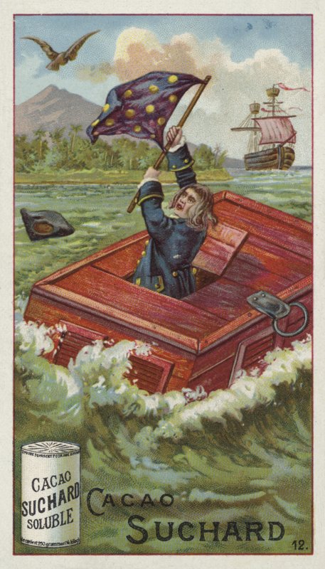 Gulliver in his travelling box, dropped in the sea by an eagle by European School
