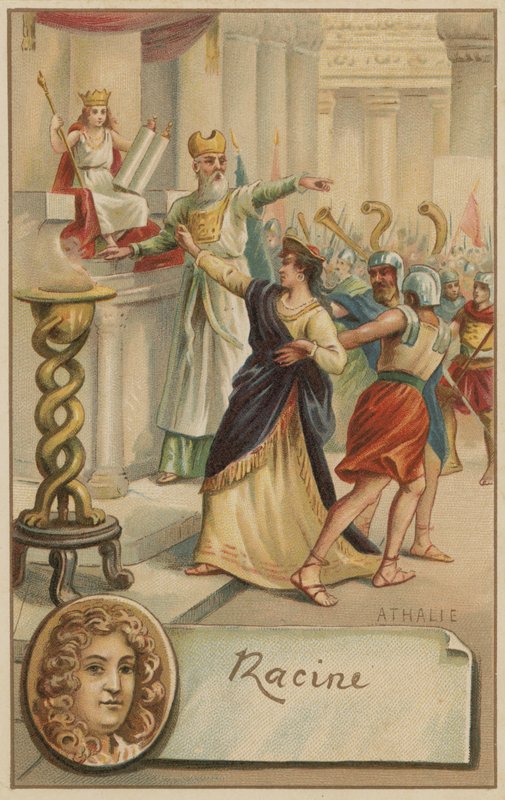 Jean Racine, French Playwright, and a Scene from His Play Athalie (1691) by European School