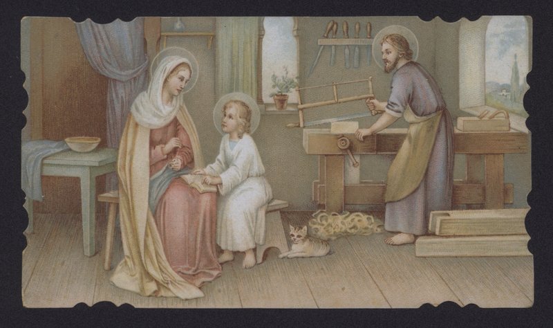 Jesus Christ as a Boy with His Mother, Mary, in Joseph