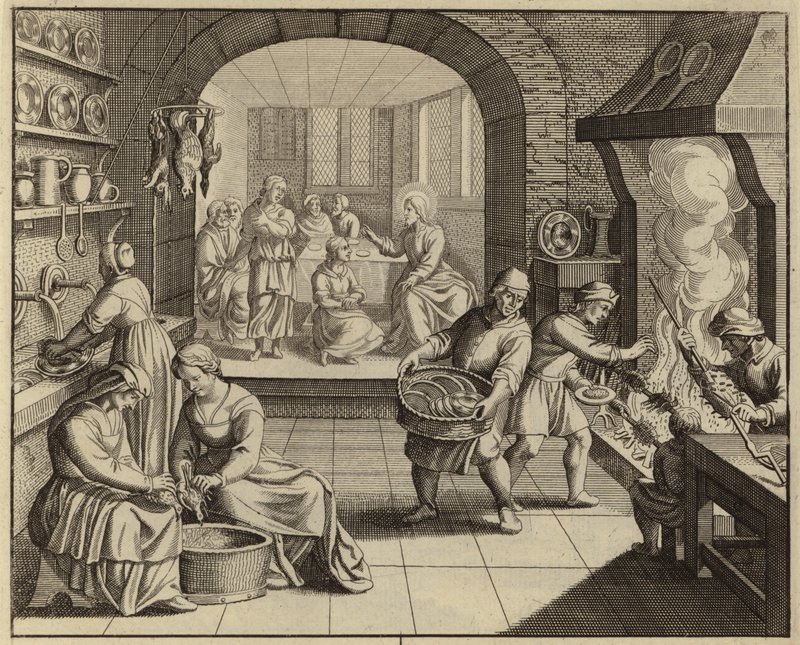 Jesus Christ at the home of Martha and Mary by European School