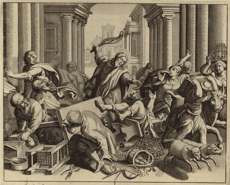 Jesus Christ driving the money changers from the Temple by European School