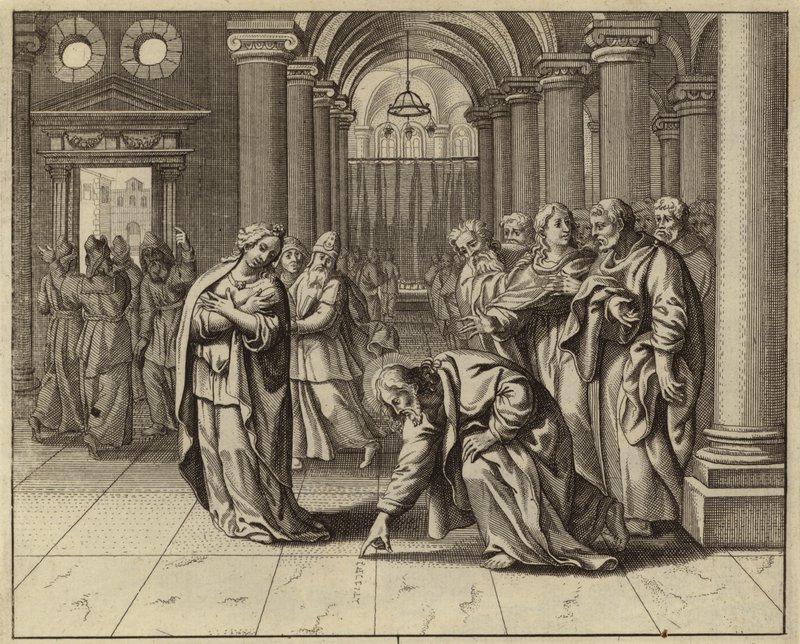 Jesus and the woman caught in adultery by European School