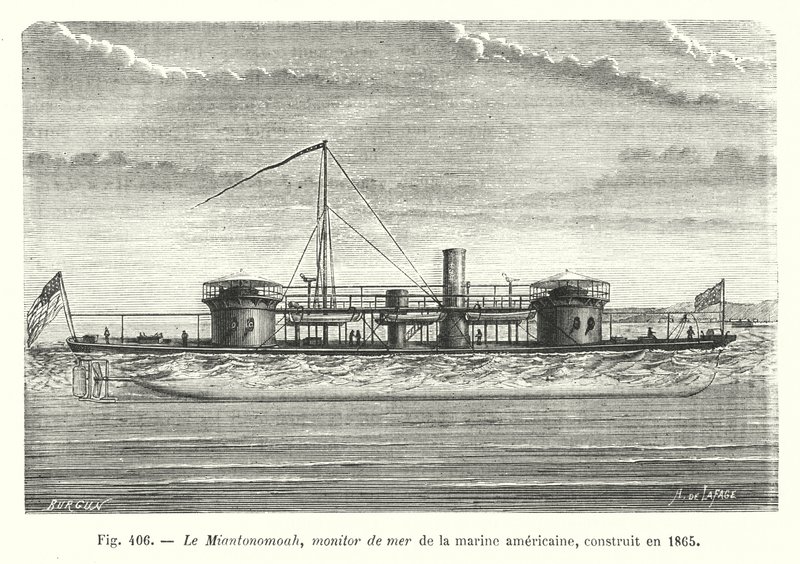 The Miantonomoah, American Navy Sea Monitor, Built in 1865 (engraving) by European School