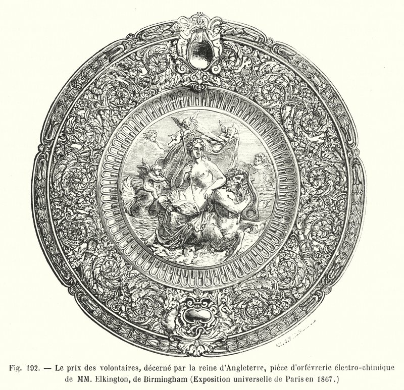 The Prize of the Volunteers, Awarded by the Queen of England, Electrochemical Goldsmith Piece by MM Elkington, Birmingham, Universal Exhibition of Paris in 1867 by European School