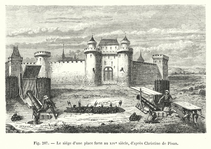 Siege of a Fortress in the 14th Century, After Christine de Pisan (engraving) by European School