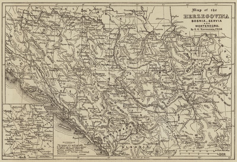 Map of Herzegovina, Bosnia, Servia and Montenegro by European School