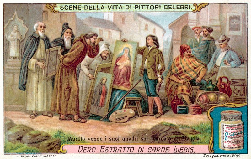 Murillo Selling His Paintings in the Market of Seville by European School