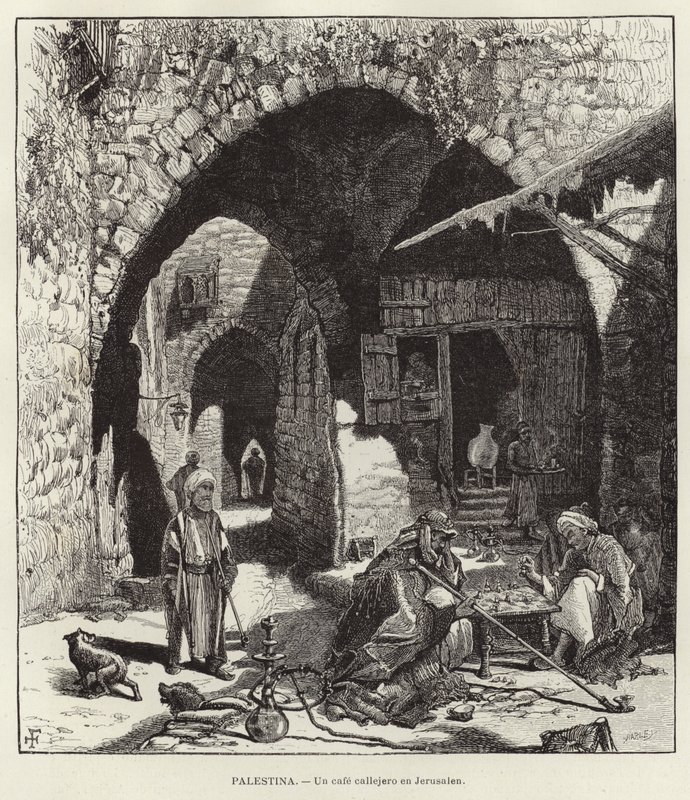 Palestine, A street café in Jerusalem by European School