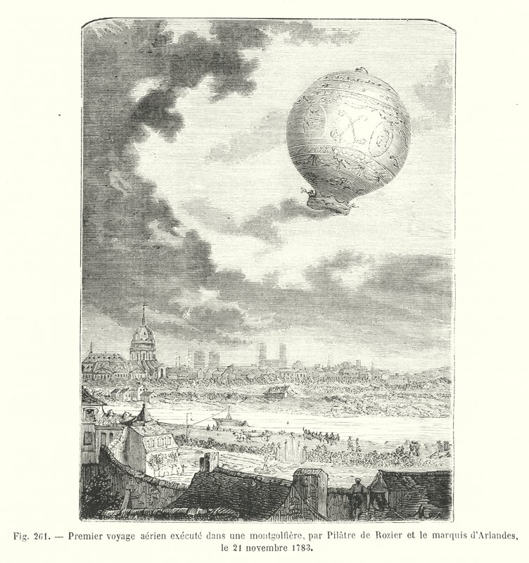 First Aerial Voyage in a Montgolfier, by Pilatre de Rozier and the Marquis d