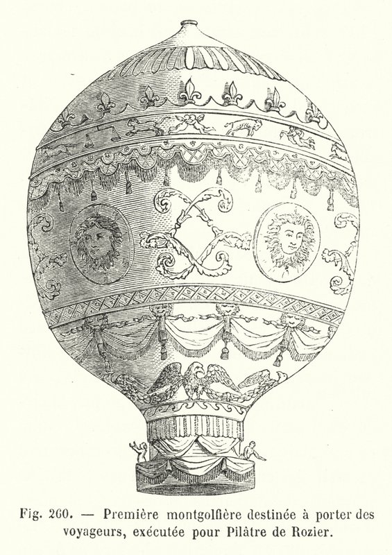 First Montgolfier Intended to Carry Passengers, Made for Pilatre de Rozier (engraving) by European School
