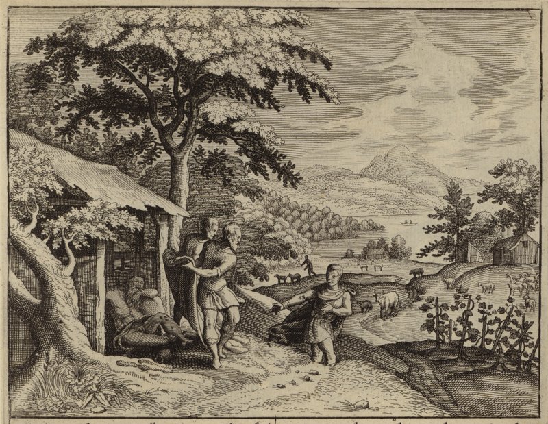 Shem and Japheth covering the nakedness of their father, Noah by European School