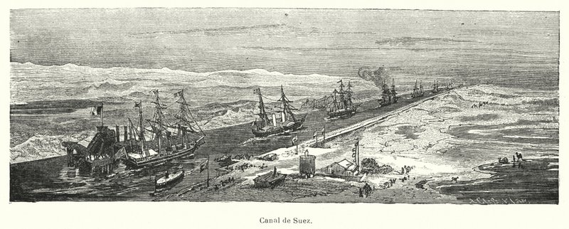 Ships passing through the Suez Canal, Egypt by European School