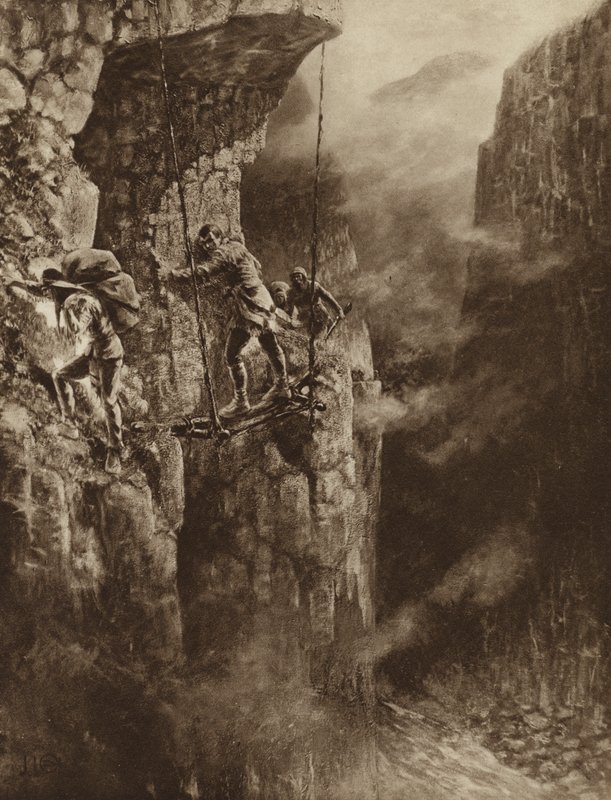 Simon Fraser in the Fraser Canyon on His Journey to the Sea by European School