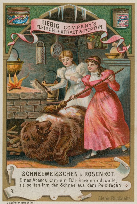 Snow White and Rose Red Brush Snow from the Bear by European School