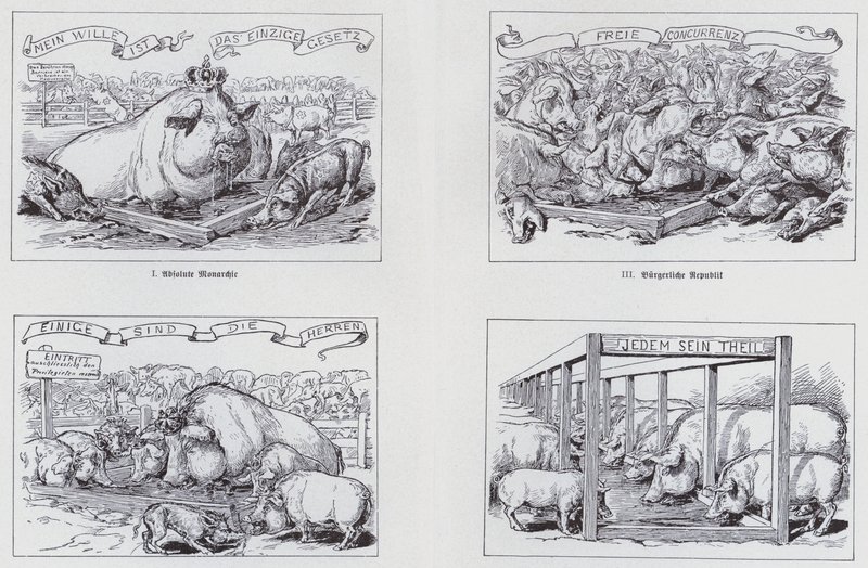 Socialist Cartoon of 1895 on Different Forms of Government by European School