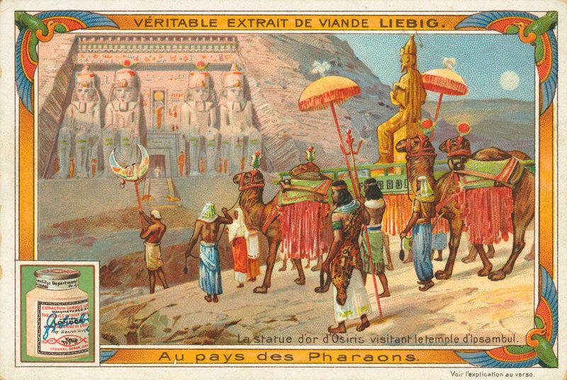 Statue of Osiris Visiting the Temple of Ipsambul, Liebig Card, Early 20th Century by European School