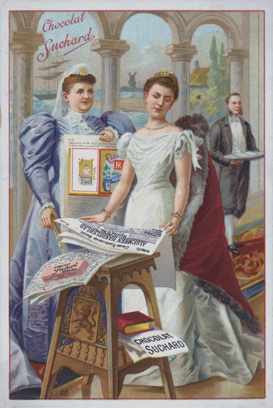 Woman with a newspaper, advertisement for Suchard chocolate by European School