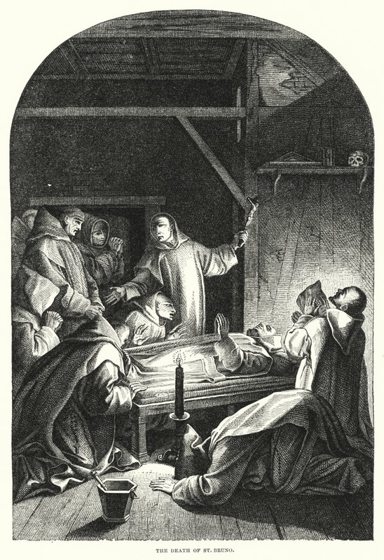 The Death of St Bruno (engraving) by Eustache (after) Le Sueur