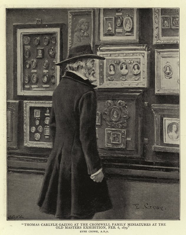 Thomas Carlyle Gazing at the Cromwell Family Miniatures at the Old Masters Exhibition by Eyre Crowe