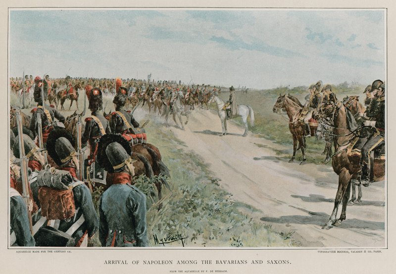 Arrival of Napoleon among the Bavarians and Saxons by Felicien baron de Myrbach Rheinfeld