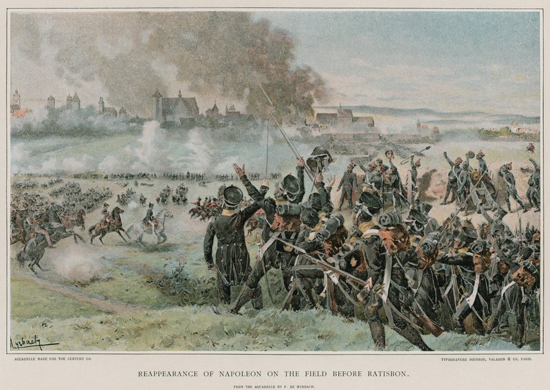 Reappearance of Napoleon on the Field Before Ratisbon by Felicien baron de Myrbach Rheinfeld