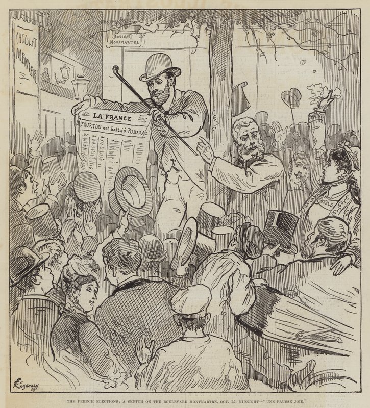 The French Elections, a Sketch on the Boulevard Montmartre, 15 October, Midnight, Une Fausse Joie by Felix Regamey