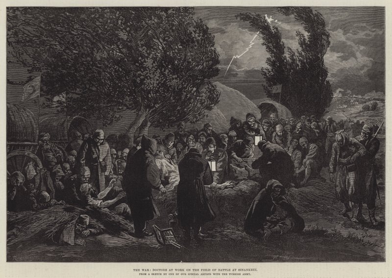 The War, Doctors at Work on the Field of Battle at Sinankeui by Felix Regamey
