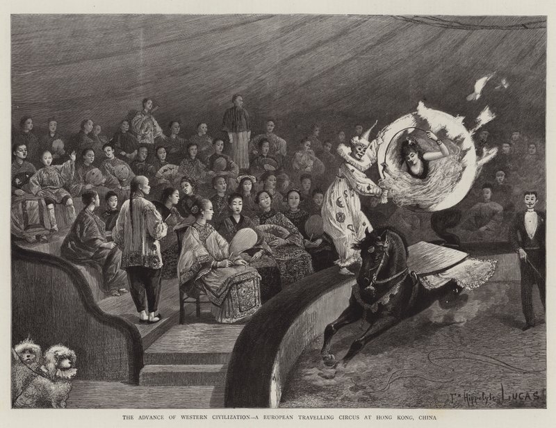 The Advance of the Western Civilization, a European Travelling Circus at Hong Kong, China by Felix Hippolyte Lucas