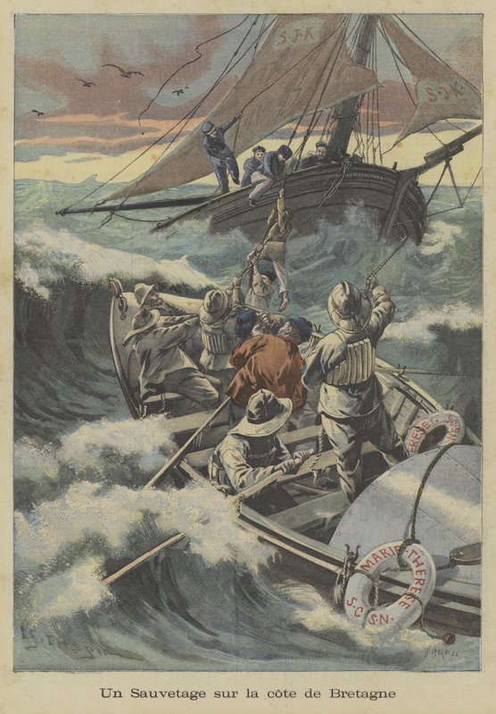 A Lifeboat Rescue off the Coast of Brittany by Fortune Louis Meaulle