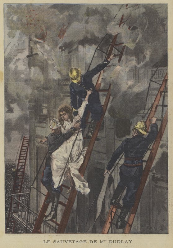 Rescue of the Actress Adeline Dudlay from the Fire at the Theatre-Francais, Paris by Fortune Louis Meaulle