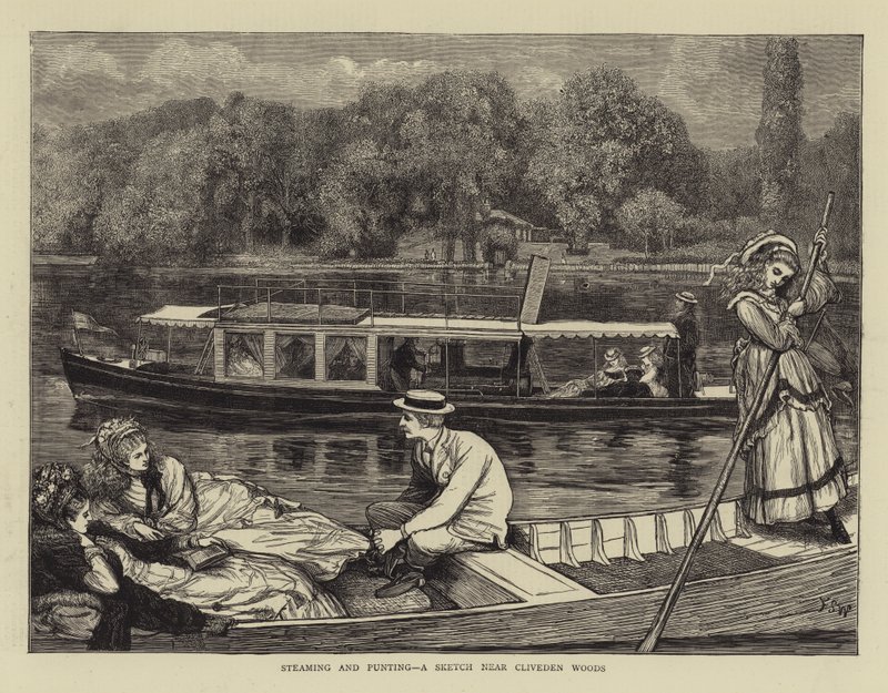 Steaming and Punting, a Sketch near Cliveden Woods by Francis S. Walker