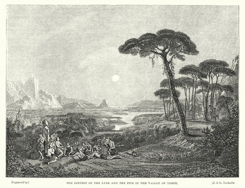 The Contest of the Lyre and the Pipe in the Valley of Tempe (engraving) by Francis (after) Danby