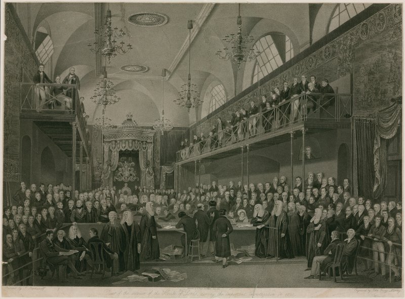 View of the interior of the House of Lords during the important investigation in 1820 by Francis Phillip (after) Stephanoff