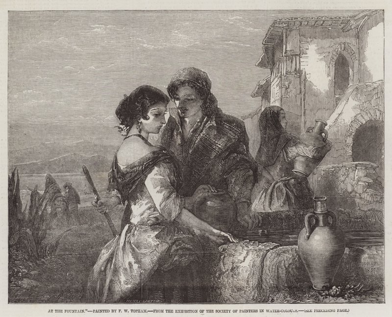 At the Fountain, from the Exhibition of the Society of Painters in Water-Colours by Francis William Topham