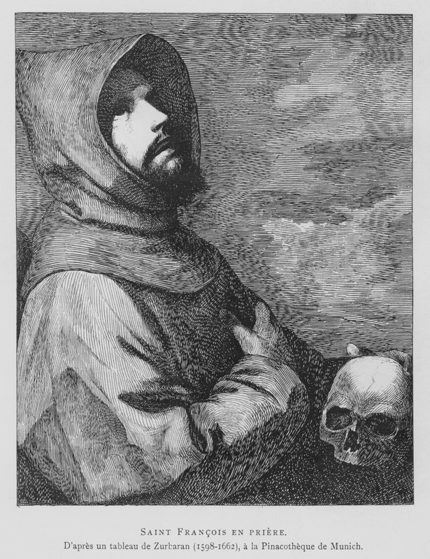 St Francis of Assisi in prayer by Francisco de (after) Zurbaran