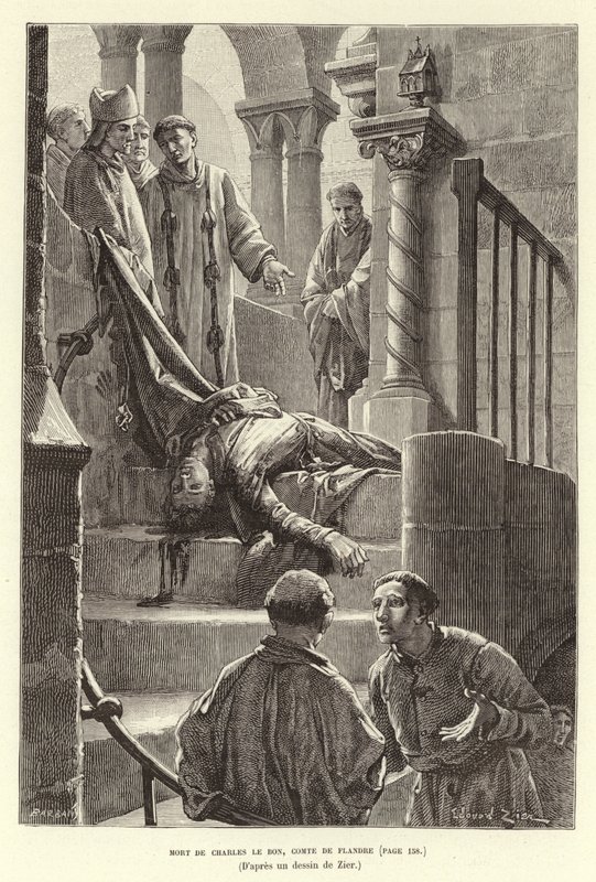 Death of Charles the Good, Count of Flanders, Bruges by Francois Edouard (after) Zier