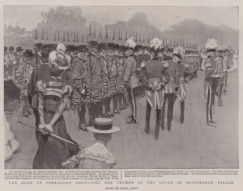 The Duke of Connaught inspecting the Yeomen of the Guard at Buckingham Palace by Frank Craig