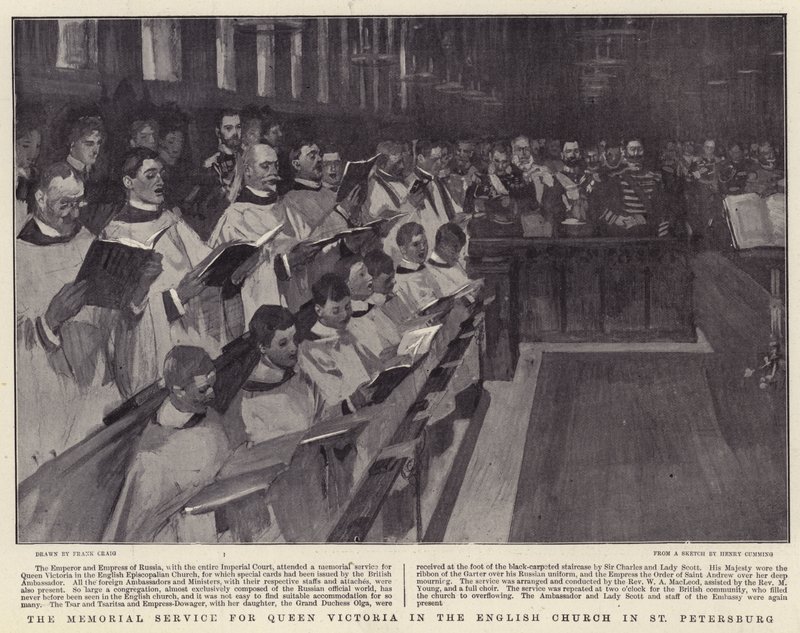 The Memorial Service for Queen Victoria in the English Church in St Petersburg by Frank Craig